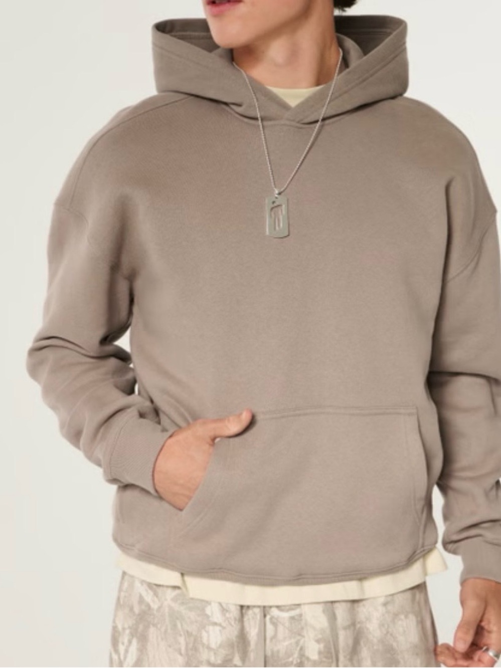 Hollister Feel Good Boxy Hoodie Dark Tan Men’s M Side Zip Pocket